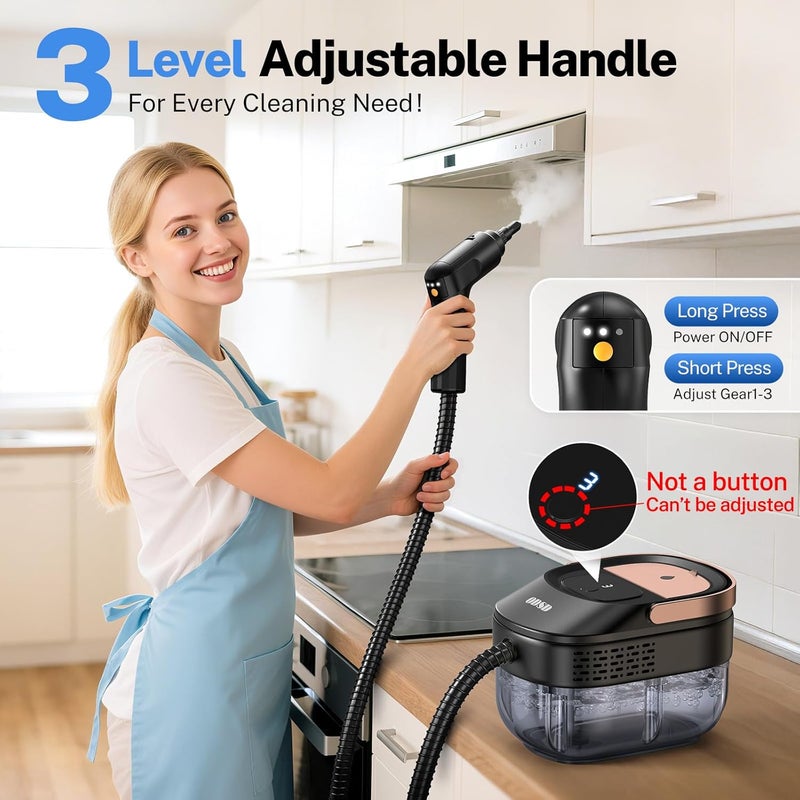 ODSD Steam Cleaner for Home & Car, 3-Level Adjustable Steamer for Cleaning, 15s Heat-Up & 1.6L Large Tank, Handheld Steam Cleaner for Car Detailing, Home, Tile, Grout,Furniture with 15pcs Accessories - Image 2